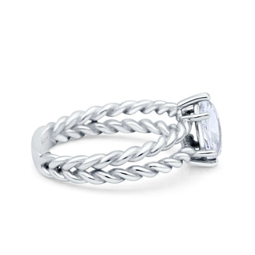 Double Rope Twisted Style Art Deco Marquise Wedding Ring Simulated Cubic Zirconia 925 Sterling Silver